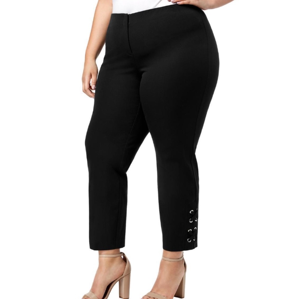 COPY - Women's Alfani Black Comfort Waist Grommet Lace-Up Ankle Pants, Plus 24W